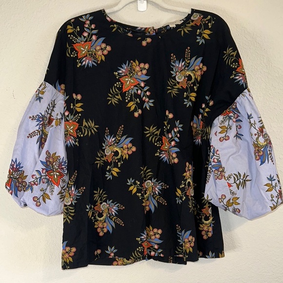 LOFT Black and Orange Boxy Blouse with 3/4 Sleeves - Picture 1 of 6